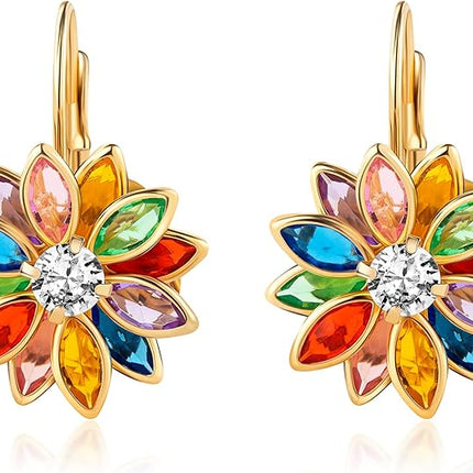 Barzel 18K Gold Plated Flower Earrings - Colorful Lotus Flower Earrings For Women