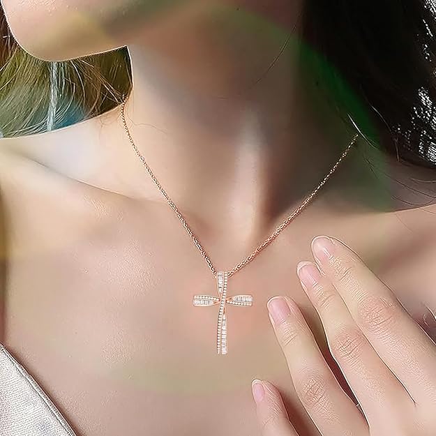 Cross Necklace for Women, 925 Sterling Silver 18K Gold Plated Cross Necklaces for Women, Cross Pendant with 5A Cubic Zirconia Diamond, Birthday Christmas Jewelry Gifts for Women Her Wife