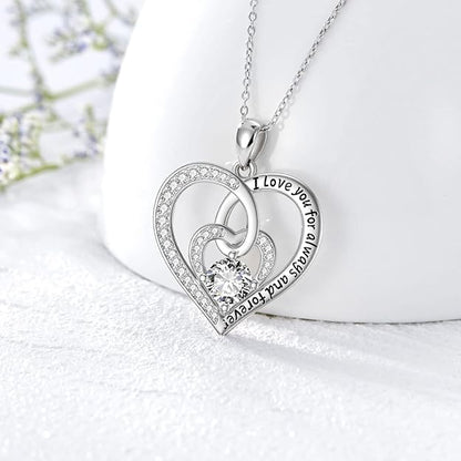 OCJ Birthstone Necklaces for Women 925 Sterling Silver Love Heart Pendant Necklace I Love You Necklace Birthday Christmas Jewelry Gifts for Women Wife Mom Her Girlfriend