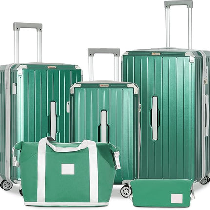 Romswi 5-Piece Luggage Set with Cup Holder TSA Lock, 20" 24" 28" Hardside Spinner Suitcase with Duffel Bag, Lightweight Durable PC+ABS Sage Green Travel Luggage
