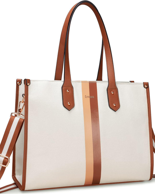 ESTARER Laptop Tote Bag 15.6 Inch, Women Laptop Bag Water-resistant Canvas Work Bag, Casual Shoulder Bag Handbag Briefcase Purse for Office/College/Travel