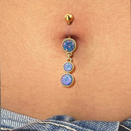 COCHARM Dangle Belly Button Rings Gold Belly Button Ring Dangling 14G 10MM Sparkly Gold Belly Navel Piercing Jewelry 316L Stainless Steel