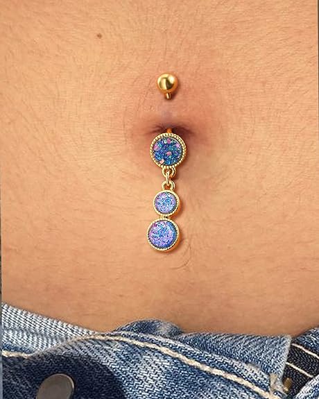 COCHARM Dangle Belly Button Rings Gold Belly Button Ring Dangling 14G 10MM Sparkly Gold Belly Navel Piercing Jewelry 316L Stainless Steel