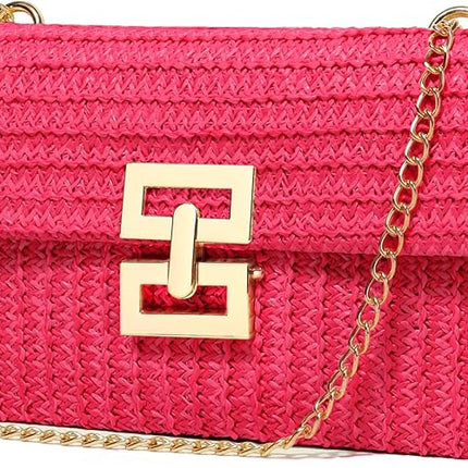 Straw Clutch Purse Crossbody Bag for Women Designer Evening Handbag Casual Summer Beach Straw Shoulder Bag