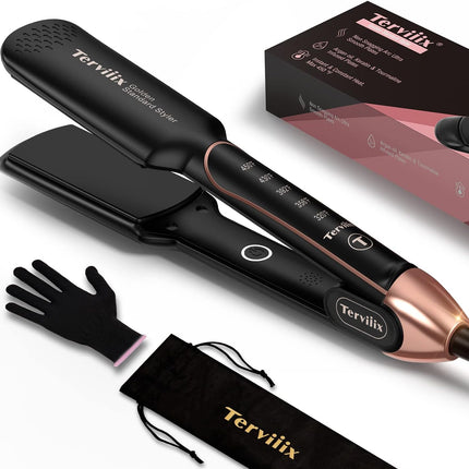 Flat Iron Hair Straightener by Terviiix - Ceramic & Tourmaline for Smooth, One-Swipe Results, Salon-Grade Wide 1-3/4 Inch Straightening Iron Gently Straightens Thick, Curly, Black & Natural Hair