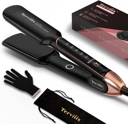 Flat Iron Hair Straightener by Terviiix - Ceramic & Tourmaline for Smooth, One-Swipe Results, Salon-Grade Wide 1-3/4 Inch Straightening Iron Gently Straightens Thick, Curly, Black & Natural Hair