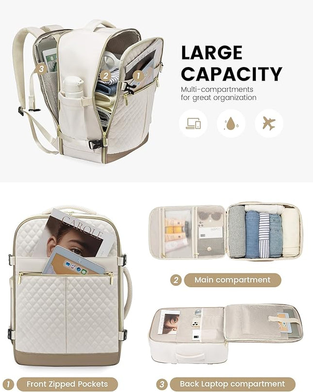 LOVEVOOK Carry On Travel Backpack for Women, 40L Personal Item Travel Bag Flight Approved, TSA Large Backpack for 17'' Laptop, Waterproof Weekender Business Hiking Bag with 3 Packing Cubes