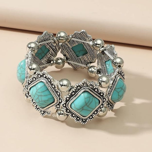 Turquoise Beaded Stretch Bracelets Bohemian Stackable Bracelets Y2K Summer Beach Bracelets Jewelry for Women