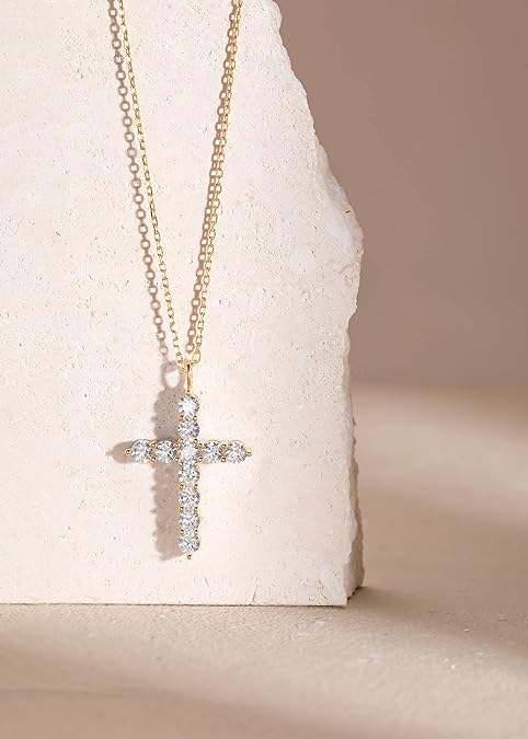 S.Leaf Cross Necklace for Women Cross Chain Sterling Silver