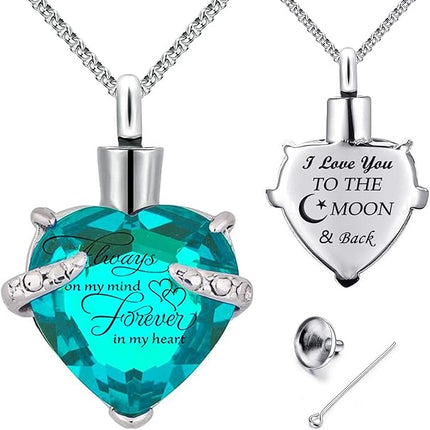 YOUFENG Birthstones Heart Cremation Pendant Urn Necklaces for Ashes Urns for Human Ashes Memorial Locket Keepsake Ashes Jewelry with Fill Kit