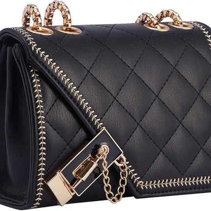 Aiqudou Quilted Crossbody Bag for Women - Leather Shoulder Bag Fashion Chain Small Purse