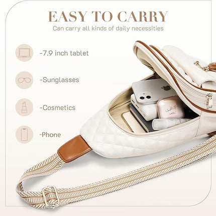 Missnine Sling Bag for Women Quilted PU Leather Fanny Pack Crossbody Bags Trendy Chest Bag Hiking Cycling Travel with Tassel