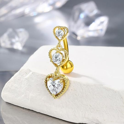 Agrewd Triple Heart Dangle Belly Button Rings 14G Reverse Belly Navel Rings