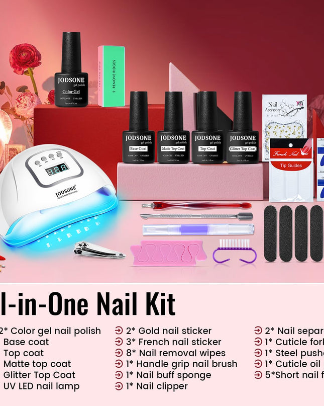 Gel Nail Polish Kit with U V Light 32 Colors Gel Polish Nail + 4 Functional Adhesive Bottles Kit Soak Off Manicure Tools Gifts for Women