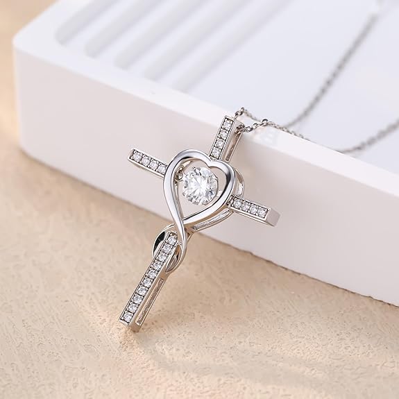 Moissanite Cross Necklace for Women,Floating Lab Diamond Crucifix Pendant Chain for Men,Religious Cross Jewelry S925 Sterling Silver Necklace Gifts for Valentine's Day Women