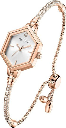 Rose Gold Petite Bracelet Watch for Women, Diamond Dress Analog Hexagonal Mini Women Watch Waterproof