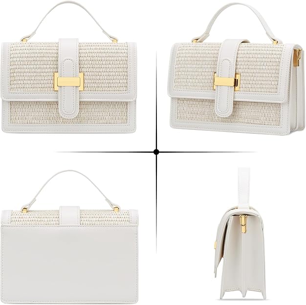 KKXIU Top Handle Straw Crossbody Bags for Women, Summer Straw Purses and Handbags Shoulder Clutch Beach Bag