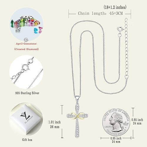 YL Cross Necklace 925 Sterling Silver Infinity Pendant Religious Jewelry Christian Baptism Gift