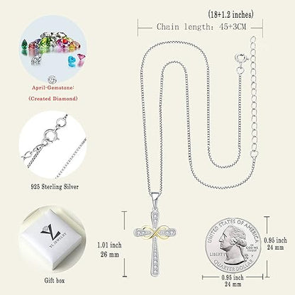 YL Cross Necklace 925 Sterling Silver Infinity Pendant Religious Jewelry Christian Baptism Gift