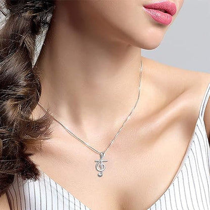 925 Sterling Silver Musical Note Pendant Necklace, Box Chain 18 inches