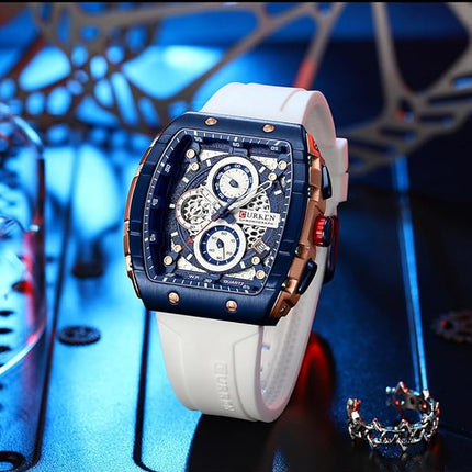 PASOY Luxury Chronograph Watches for Mens Rubber Strap Black Waterproof Date Analog Quartz Watch