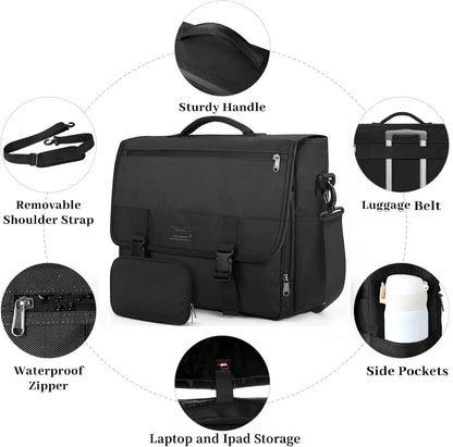 Messenger Bag for Men 15.6 Inch Water Resistant Laptop Briefcase Large Satchel Shoulder Bag Work Office College Computer Laptop Bag Lightweight Crossbody Handbag Cable Organize Bag Set 2pcs, Black