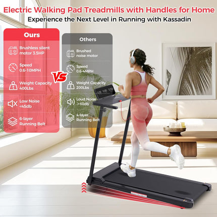 KASSADIN Portable Treadmills for Home Small, Walking Pad with Handle Bar