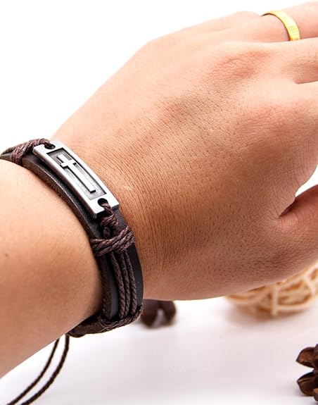 Fashion Leather Criss Cross Bracelet Religious Christian Adjustable Wrap Bangle