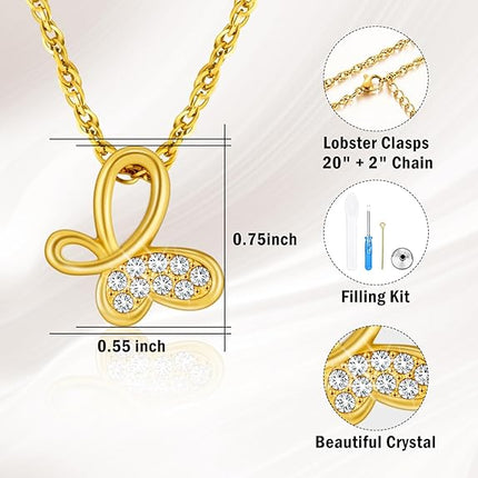 XIUDA Cremation Urn Necklace for Ashes with Crystal Butterfly Urn Jewelry Stainless Steel Memorial Keepsake Urn Pendant for Women
