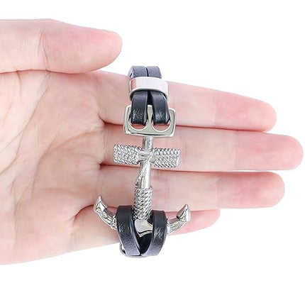 HAQUIL Double Layer Black Leather Bracelet for Men
