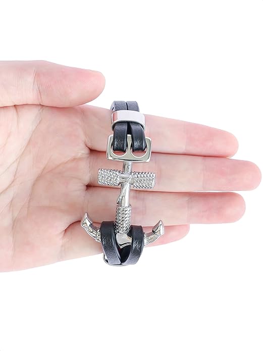 HAQUIL Double Layer Black Leather Bracelet for Men