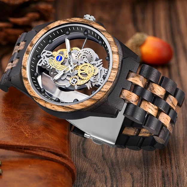 Dentily Men's Wooden Watch Lightweight Wooden Bamboo Mens Watches Analog Quartz Wood Watches for Men