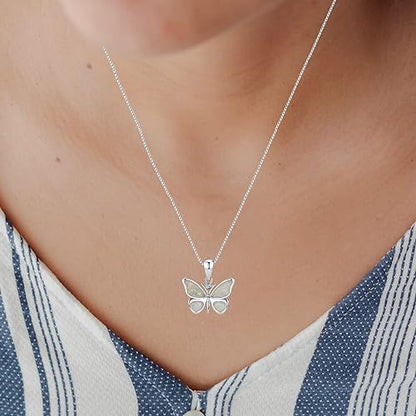 Sterling Silver Opal Lady Butterfly Necklace, 925 Sterling Silver Exquisite Butterfly Lady Pendant, Birthday Christmas Gift for Wife, Girlfriend and Mother