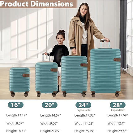 Merax Hardshell Luggage Sets 4 piece Lightweight Suitcases With Wheels TSA Lock Expandable (only 24”/28”) ABS Large Luggage Set(Blue)
