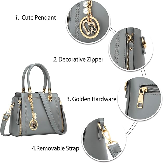 KKXIU Stylish Women Satchel Purses and Handbags Vegan Leather Top Handle Shoulder Crossbody Bag