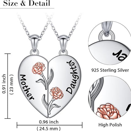 DAOCHONG S925 Sterling Silver Mother Daughter Granddaughter Family Heart Pendant Necklace Jewelry from Dad Mom Grandmother Son Birthday