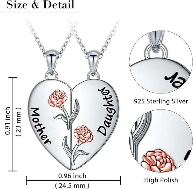 DAOCHONG S925 Sterling Silver Mother Daughter Granddaughter Family Heart Pendant Necklace Jewelry from Dad Mom Grandmother Son Birthday