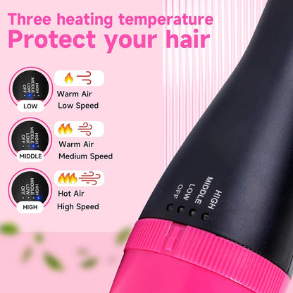 4-in-1 Hair Dryer Brush - Ionic Ceramic Titanium Brush Blow Dryer Hot Air Styler for Frizz-Free Blowouts, Salon Volumizer & Straightener with ALCI Safety Plug, 3 Heat Settings Hot Air Styler