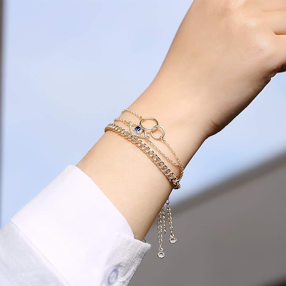 Dainty Layered Evil Eye Bracelets for Women, 14K Gold Filled Adjustable Bead Layering Bracelet Cute CZ Evil Eye Bar Coin Bracelet Gold Layered Paperclip Chain Bracelets for Women Jewelry