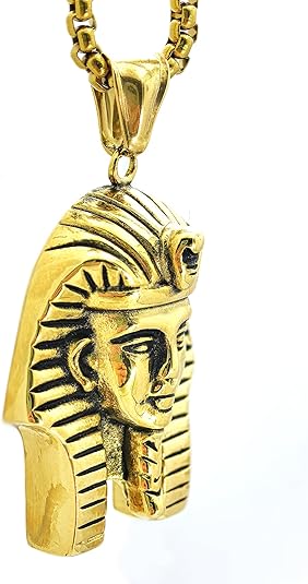 Men's Stainless Steel Egyptian Pharaoh Pendant for Punk Biker Vintage Gold Plated Necklace