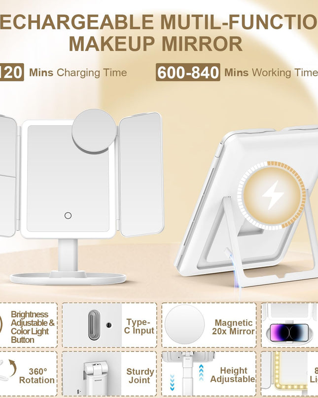 Makeup Mirror with Lights, 20X/7X/3X Magnifying Mirror with Light