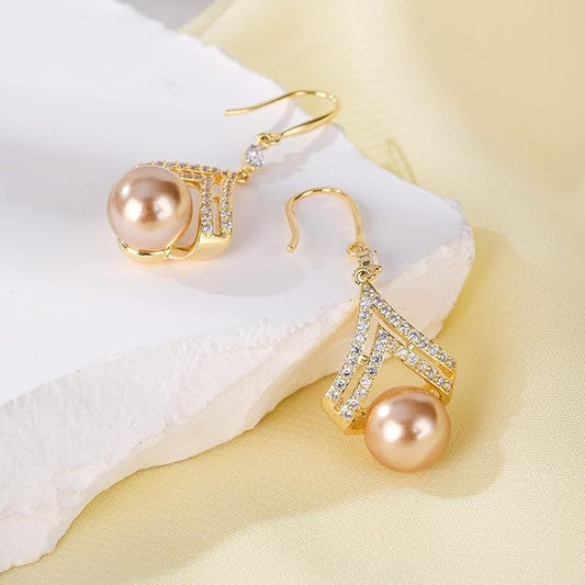 Pearl Earrings for Women, Dainty 14K Gold Plated/925 Sterling Silver Drop Pearls Dangle Earrings, Fashion Hypoallergenic Jewelry Gifts for Women