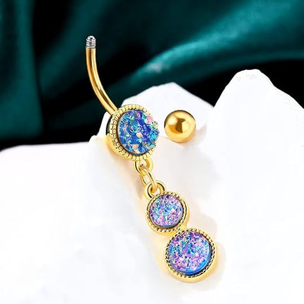 COCHARM Dangle Belly Button Rings Gold Belly Button Ring Dangling 14G 10MM Sparkly Gold Belly Navel Piercing Jewelry 316L Stainless Steel
