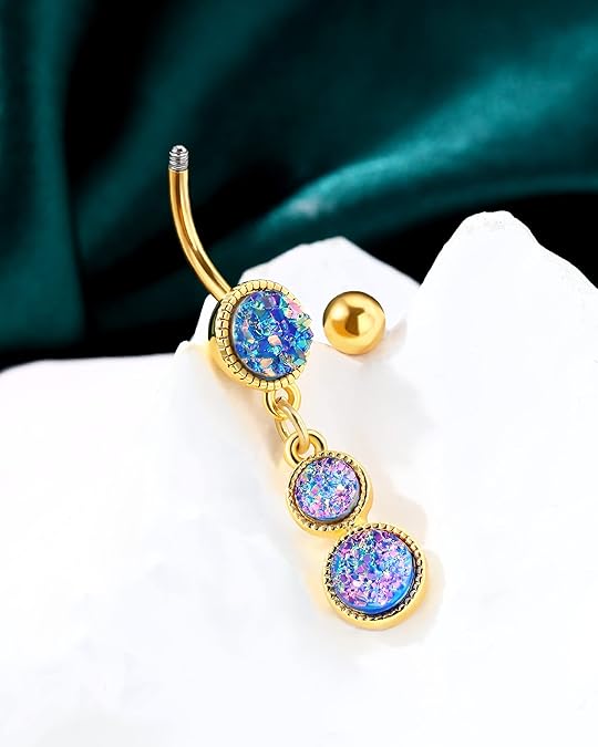 COCHARM Dangle Belly Button Rings Gold Belly Button Ring Dangling 14G 10MM Sparkly Gold Belly Navel Piercing Jewelry 316L Stainless Steel