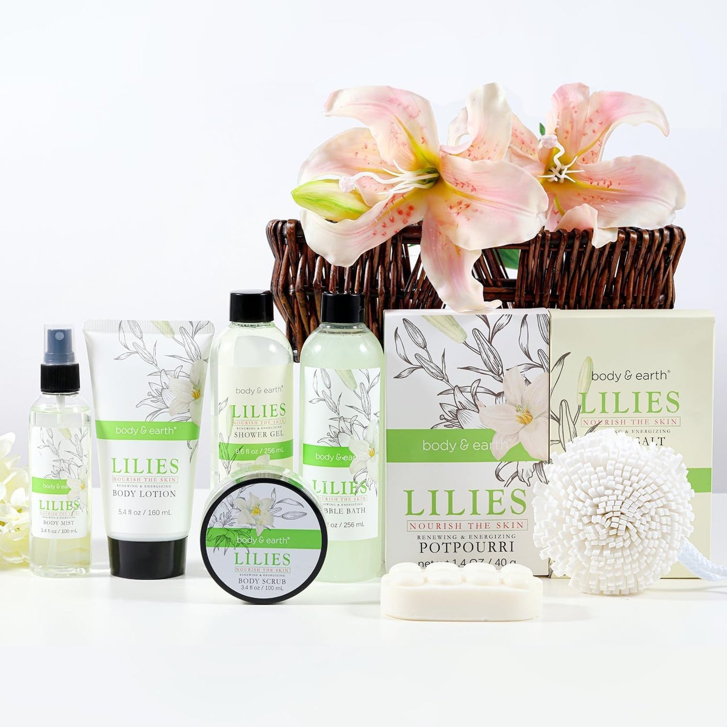 Spa Gift Baskets For Women Body & Earth 10pcs Spa Gifts For Women, Lily Gift Baskets Bath and Body Works Gift Set For Women with Bubble Bath, Body Lotion, Christmas Gift Baskets for Women Bath Set