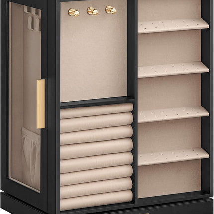 SONGMICS Jewelry Box 360° Rotating, Jewelry Storage Case with 5 Drawers, Jewelry Organizer, Glass Window, Spacious, Vertical Jewelry Storage, Open Design, Great Gift