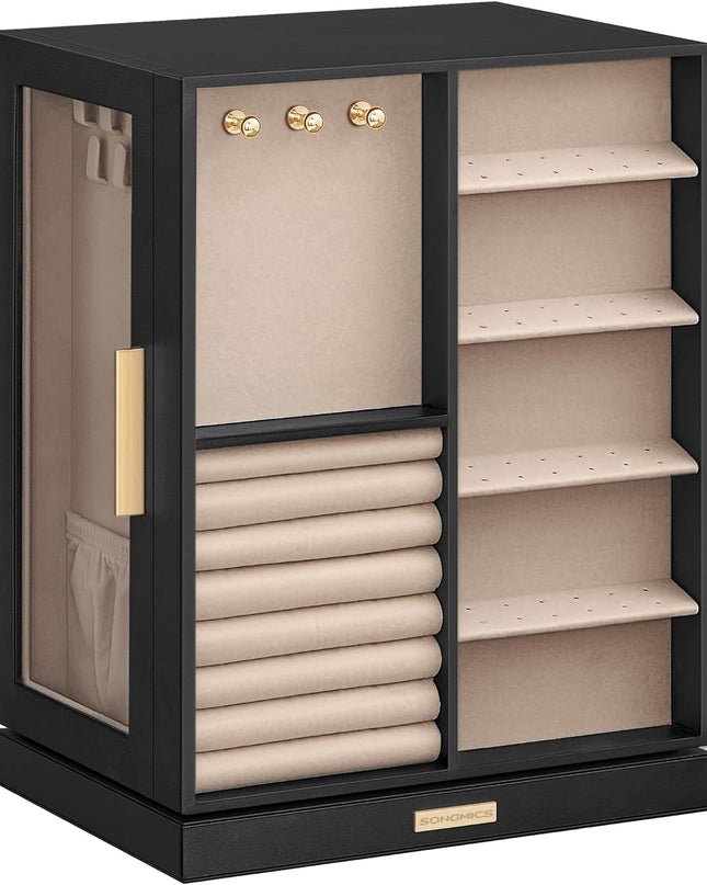 SONGMICS Jewelry Box 360° Rotating, Jewelry Storage Case with 5 Drawers, Jewelry Organizer, Glass Window, Spacious, Vertical Jewelry Storage, Open Design, Great Gift