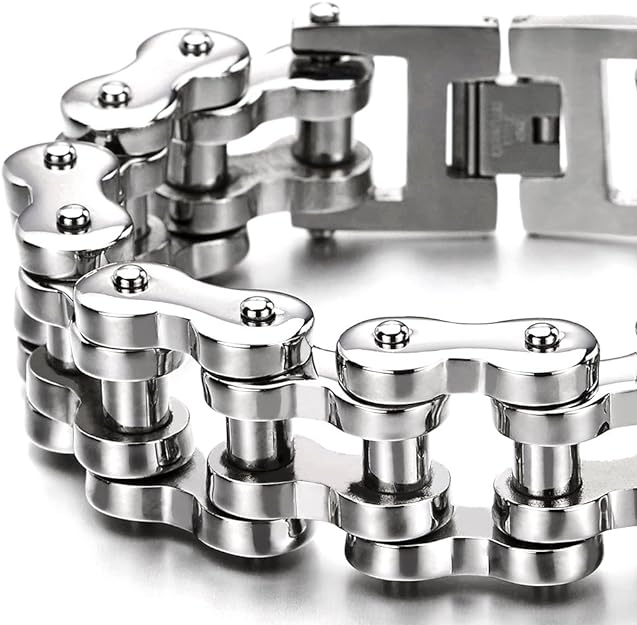 COOLSTEELANDBEYOND Heavy Sturdy Mens Motorcycle Chain Bike Chain Bracelet of Stainless Steel Silver Color Polished