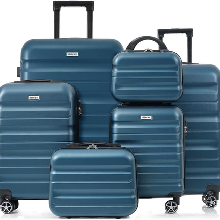 Merax Luggage Set 6 Piece, Hardshell ABS Suitcases with 8 Silent Spinner Wheels, Durable and Lightweight Travel Luggage for Family Trips, Ink Blue
