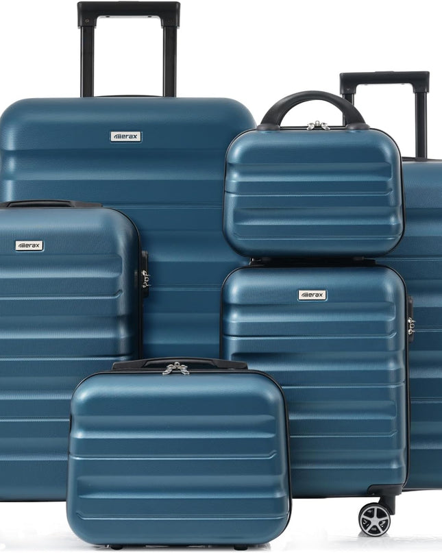 Merax Luggage Set 6 Piece, Hardshell ABS Suitcases with 8 Silent Spinner Wheels, Durable and Lightweight Travel Luggage for Family Trips, Ink Blue